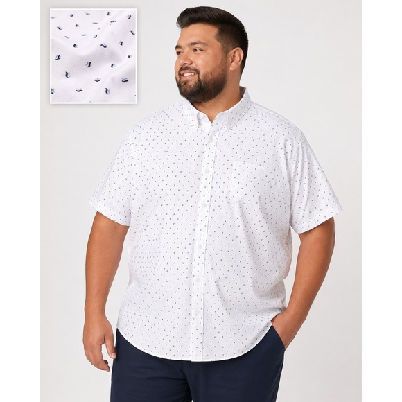 Hugo Boss Other - Hugo Boss Mens Short Sleeve Button Down Shirt White Geometric Micro Print 3XL